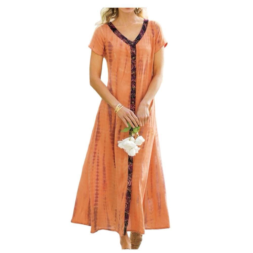 Soft Surroundings Maxi Dress PL Petite Sunset Bali Canyon Orange Boho ResortWear